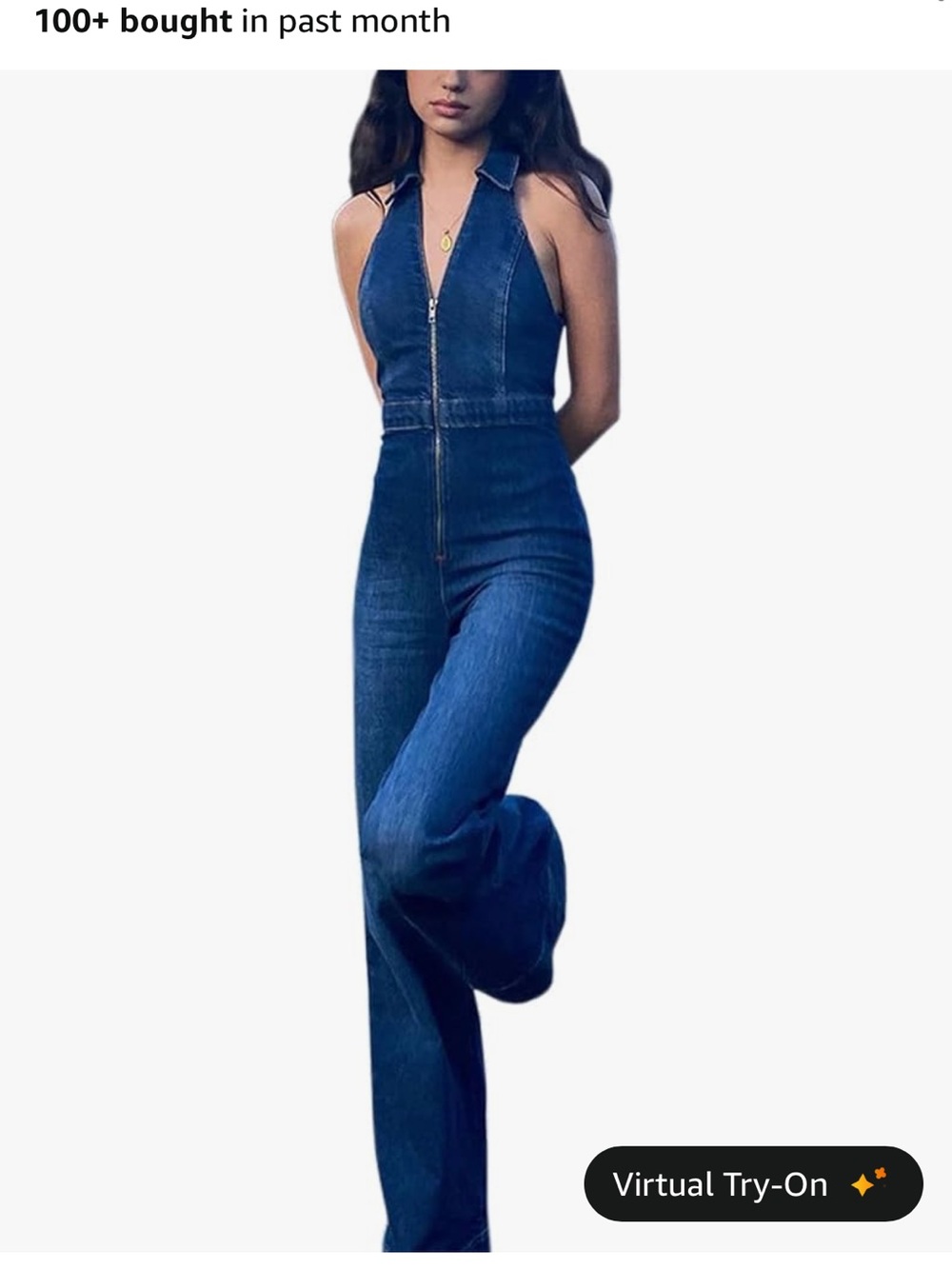 Denim Halter Jumpsuit Jeans - Blue